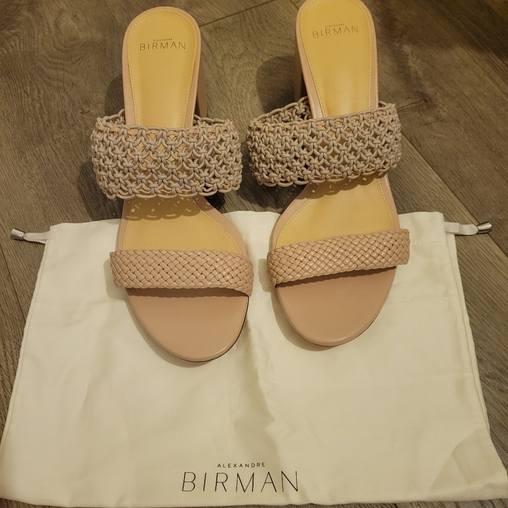 Alexandre Birman Neutrals Leather Slide size 11 heeled Sandal with dust bag
